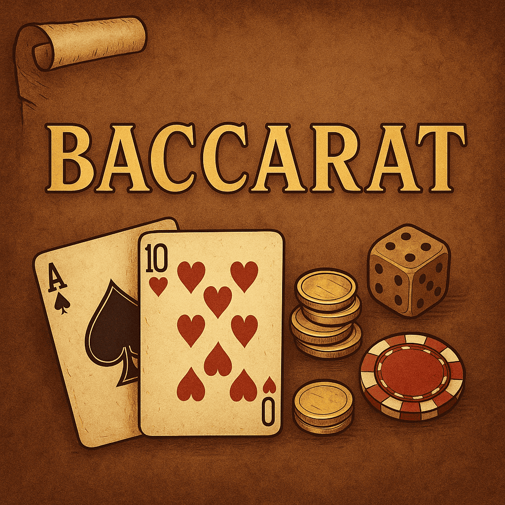 Meja baccarat klasik dengan kartu remi dan chip kasino, menggambarkan sejarah permainan baccarat