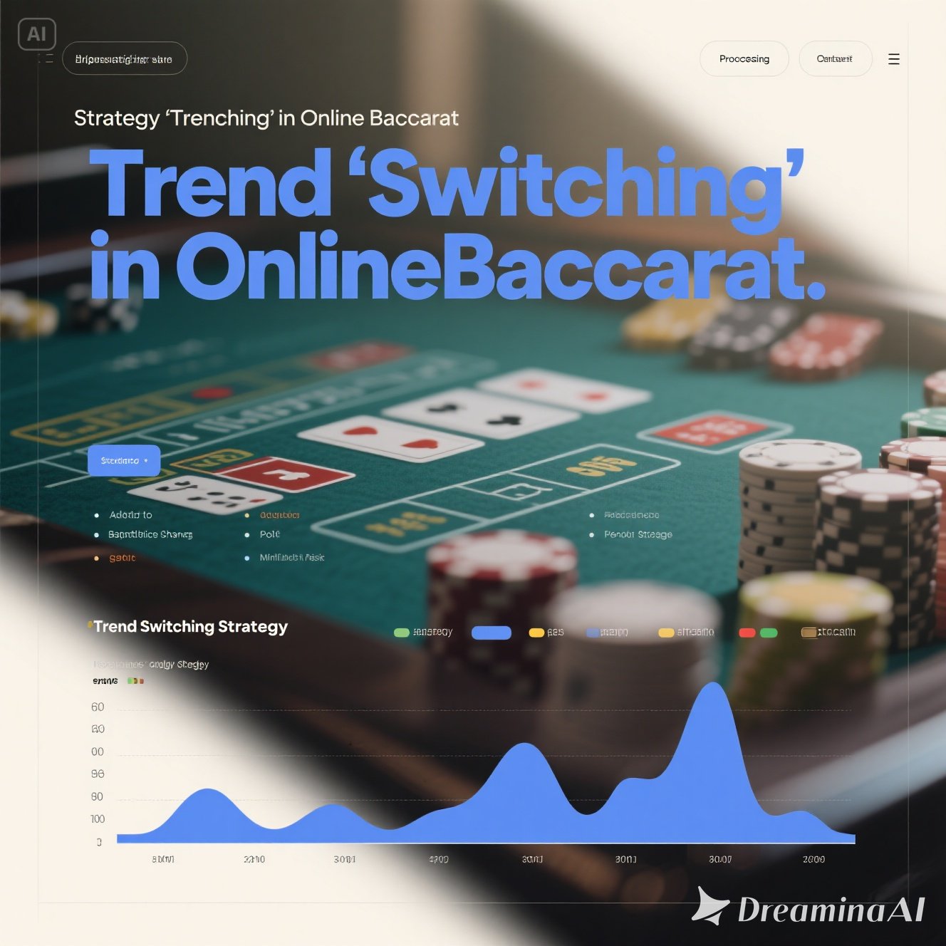 Ilustrasi strategi trend switching dalam baccarat online dengan pola permainan Banker dan Player di papan skor.