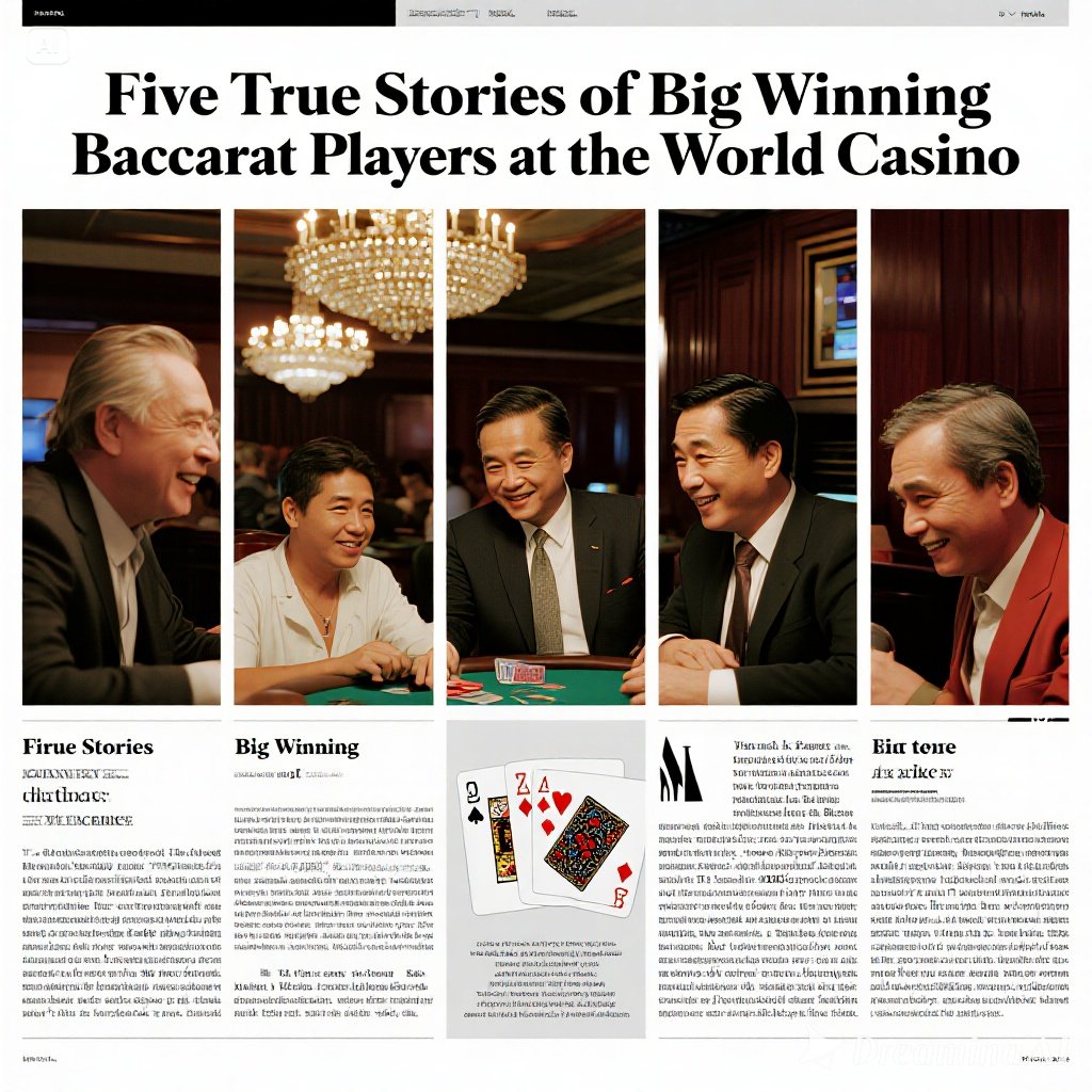 Ilustrasi pemain baccarat di kasino mewah dengan tumpukan chip kemenangan besar.