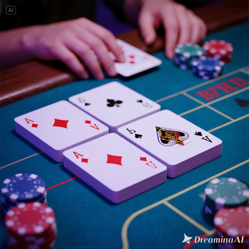 Ilustrasi meja baccarat dengan kartu dan chip virtual di mode demo.