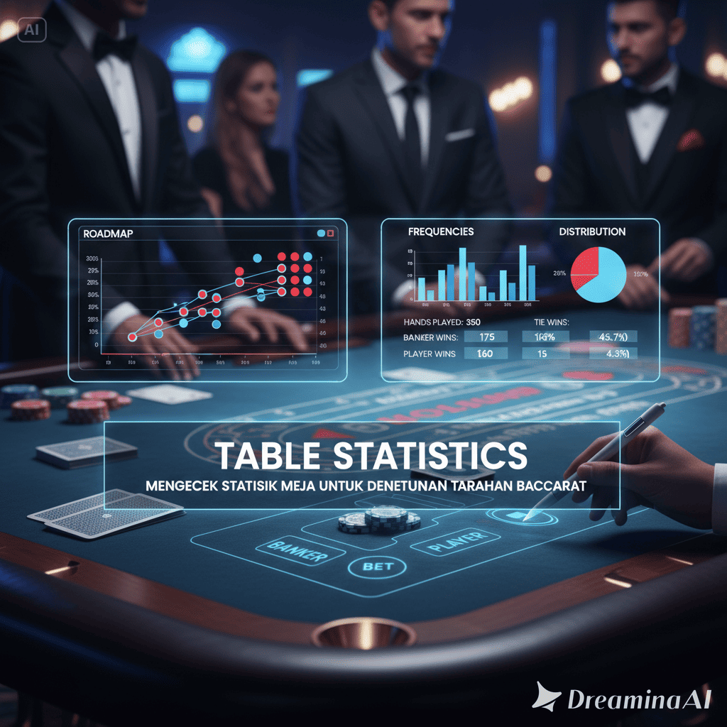 Ilustrasi pemain menganalisis pola kemenangan di meja Baccarat digital.