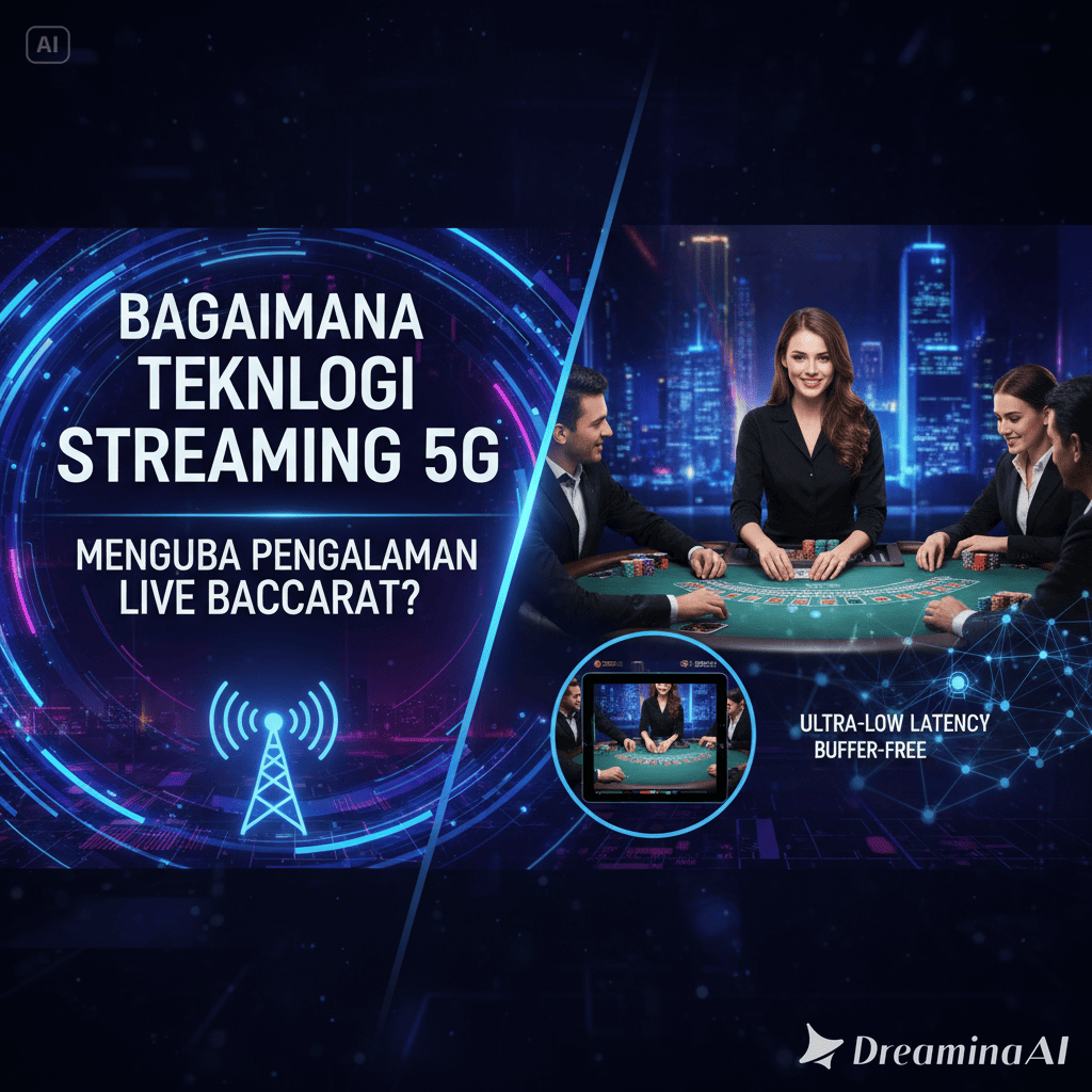 Ilustrasi pemain menikmati Live Baccarat di layar digital dengan jaringan 5G ultra cepat.