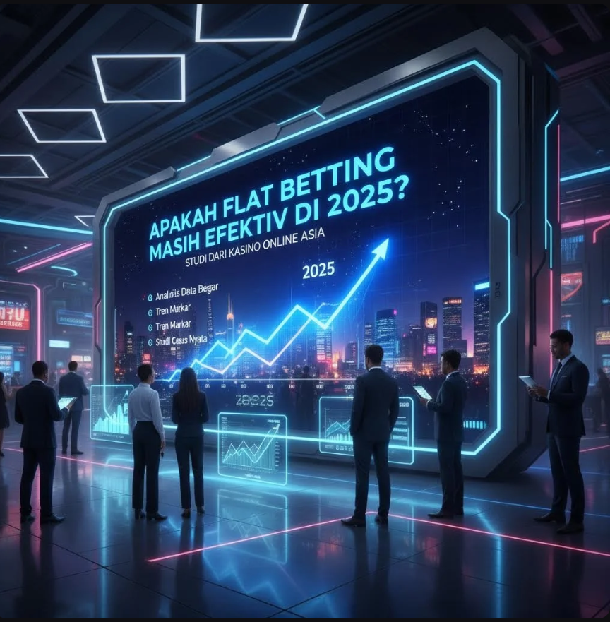 Ilustrasi strategi flat betting dengan grafik stabil di layar kasino online.