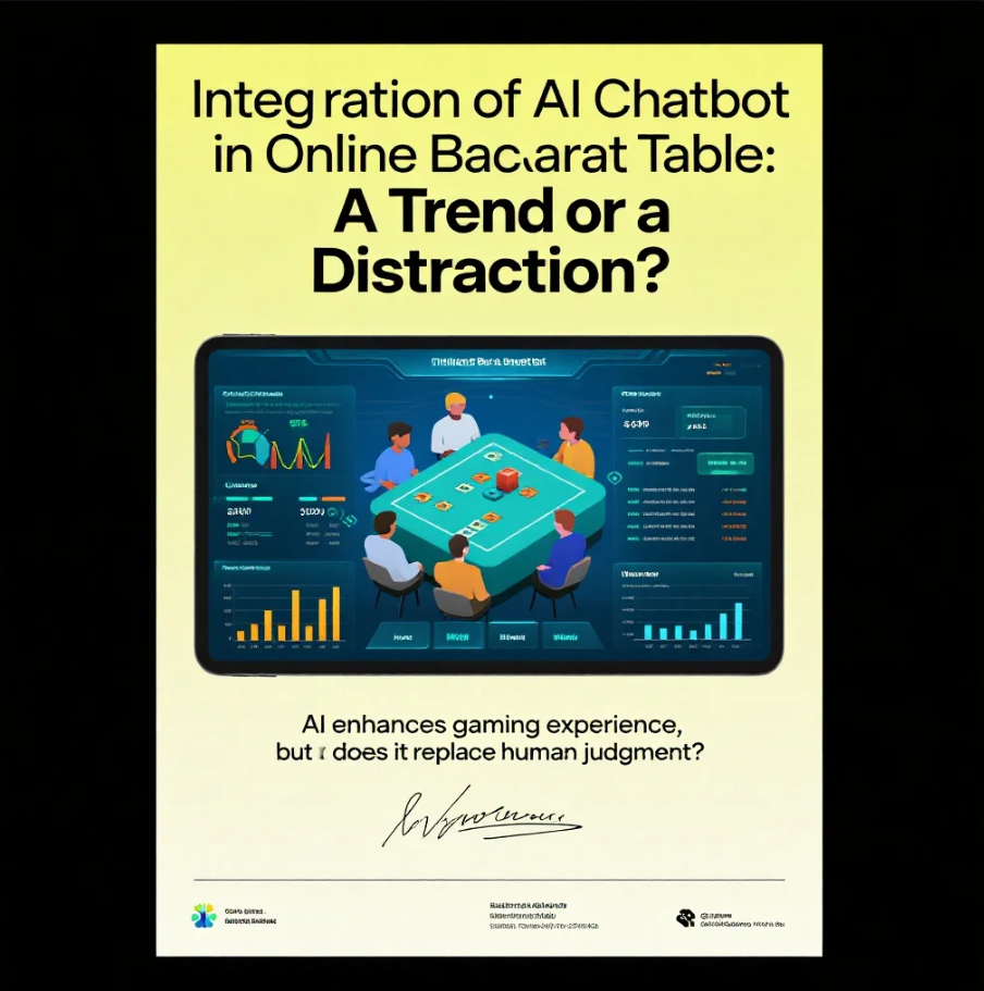 Ilustrasi chatbot AI hadir di meja Baccarat online dengan tampilan digital modern