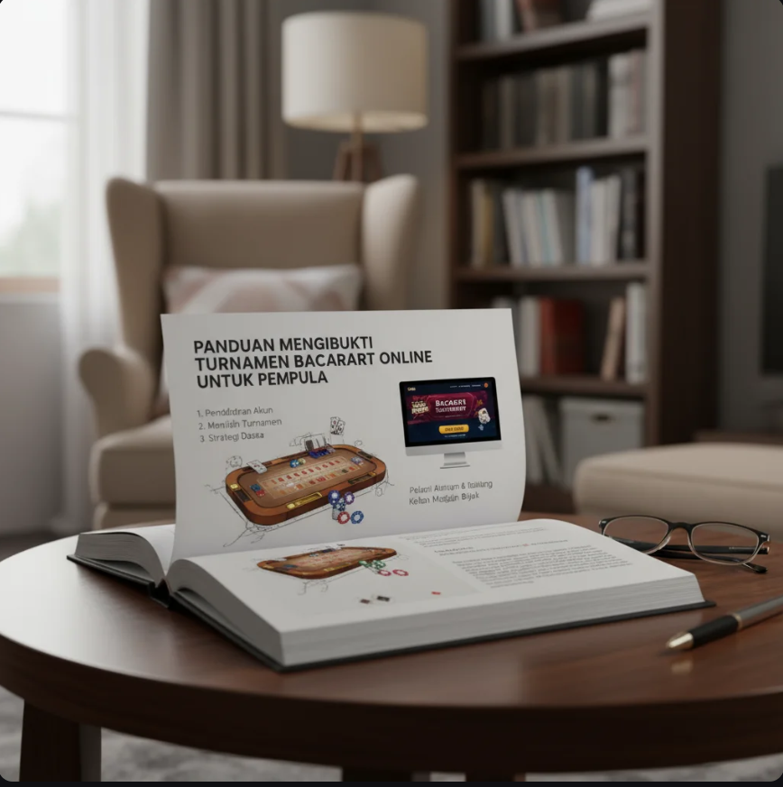 Pemain mengikuti turnamen baccarat online dengan layar leaderboard dan meja kasino digital.