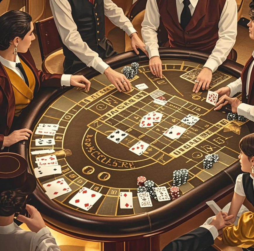 Meja permainan baccarat dengan kartu dan chip kasino dalam suasana elegan.” Title (Featured Image): “Apa Itu Baccarat? Sejarah, Cara Kerja, dan Popularitasnya