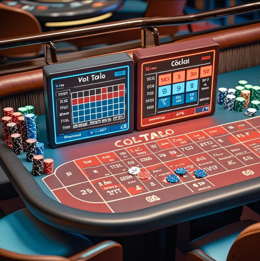 Seseorang memperhatikan papan hasil permainan dengan ekspresi fokus, dengan ikon peringatan kecil yang melambangkan bias pola.”